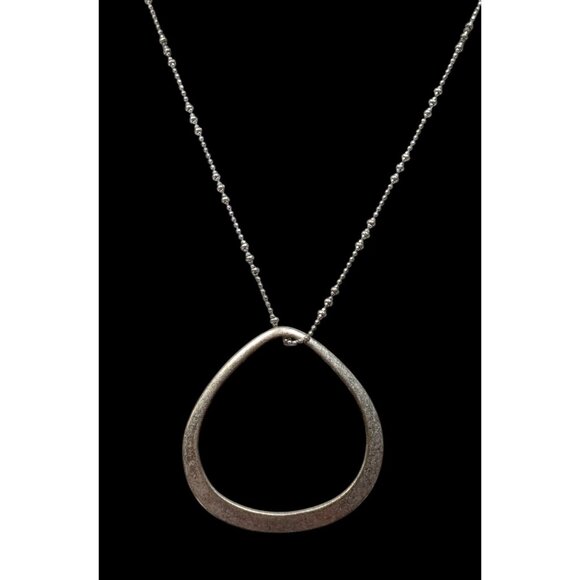 Kenneth Cole Open Teardrop Brushed Silver Tone Pendant Necklace - Picture 2 of 6